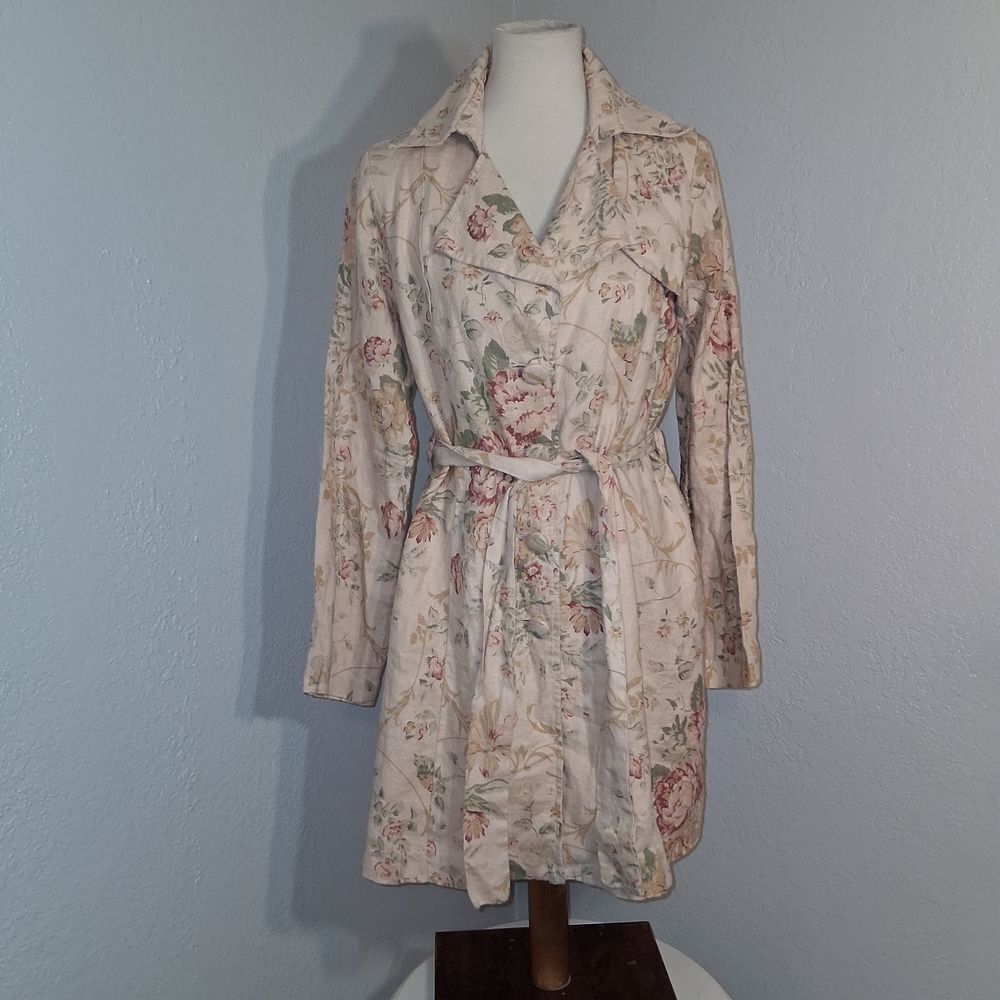 Wish Vintage Pattern Linen Floral Dress Size Large